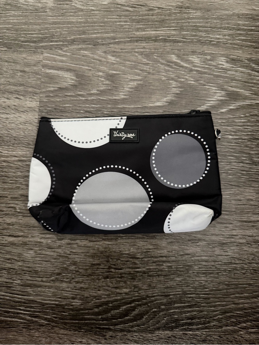 thirty-one Black Cosmetic Pouch with Gray and White Dot Circles